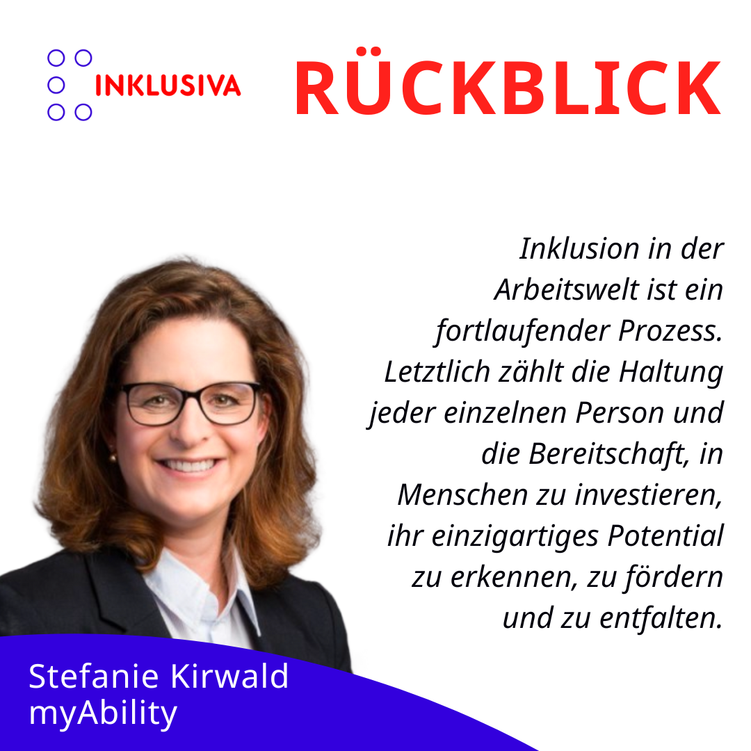 Zu sehen ist ein Profilfoto von Stefanie Kirwald von myAbility. Daneben ein Zitat aus dem Text.